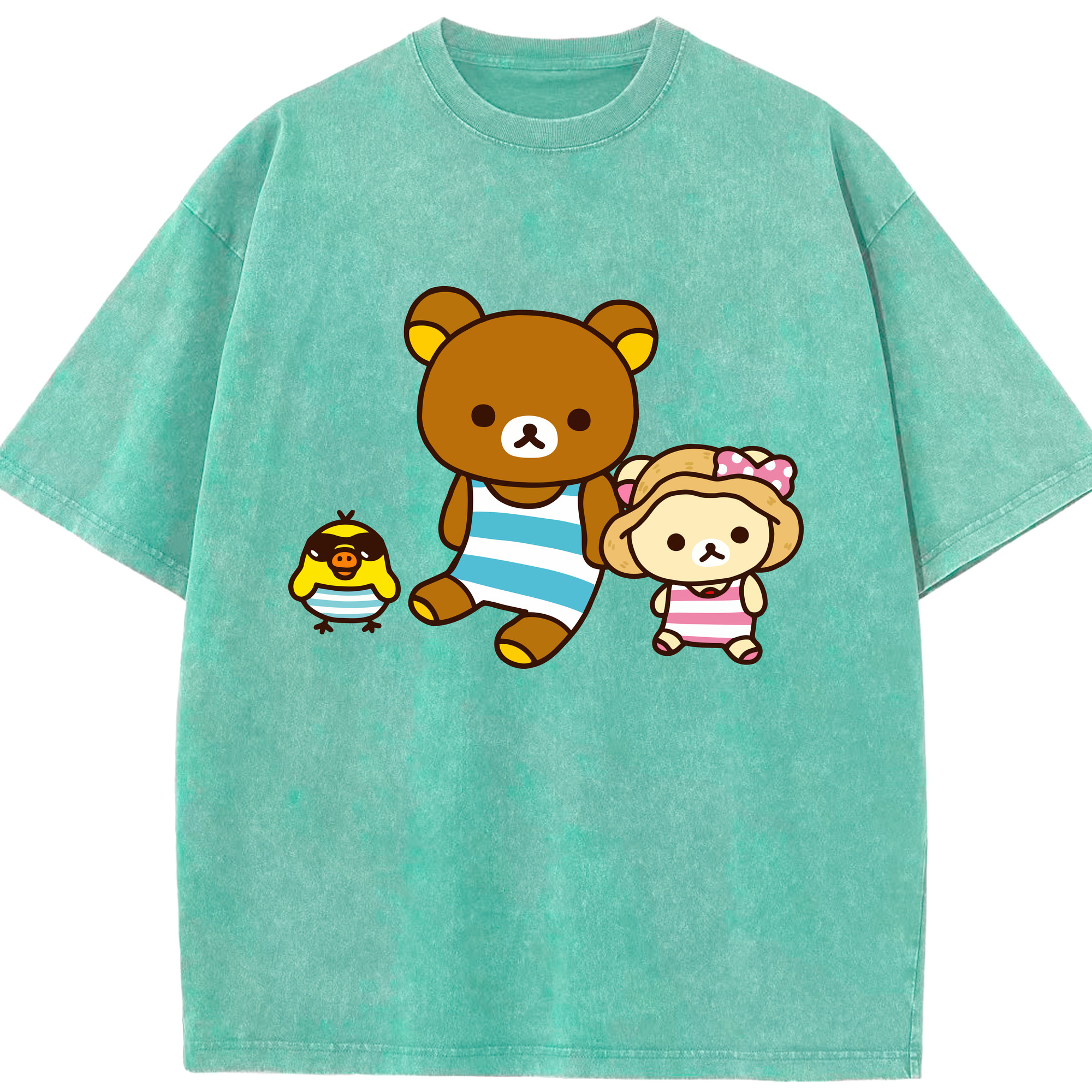 （画像用） リラックマ リラックマ キイロイトリ Rilakkuma Korilakkuma Kiiroitori 綿100% ヴィンテージ風 半袖Tシャツ（フロントプリント）